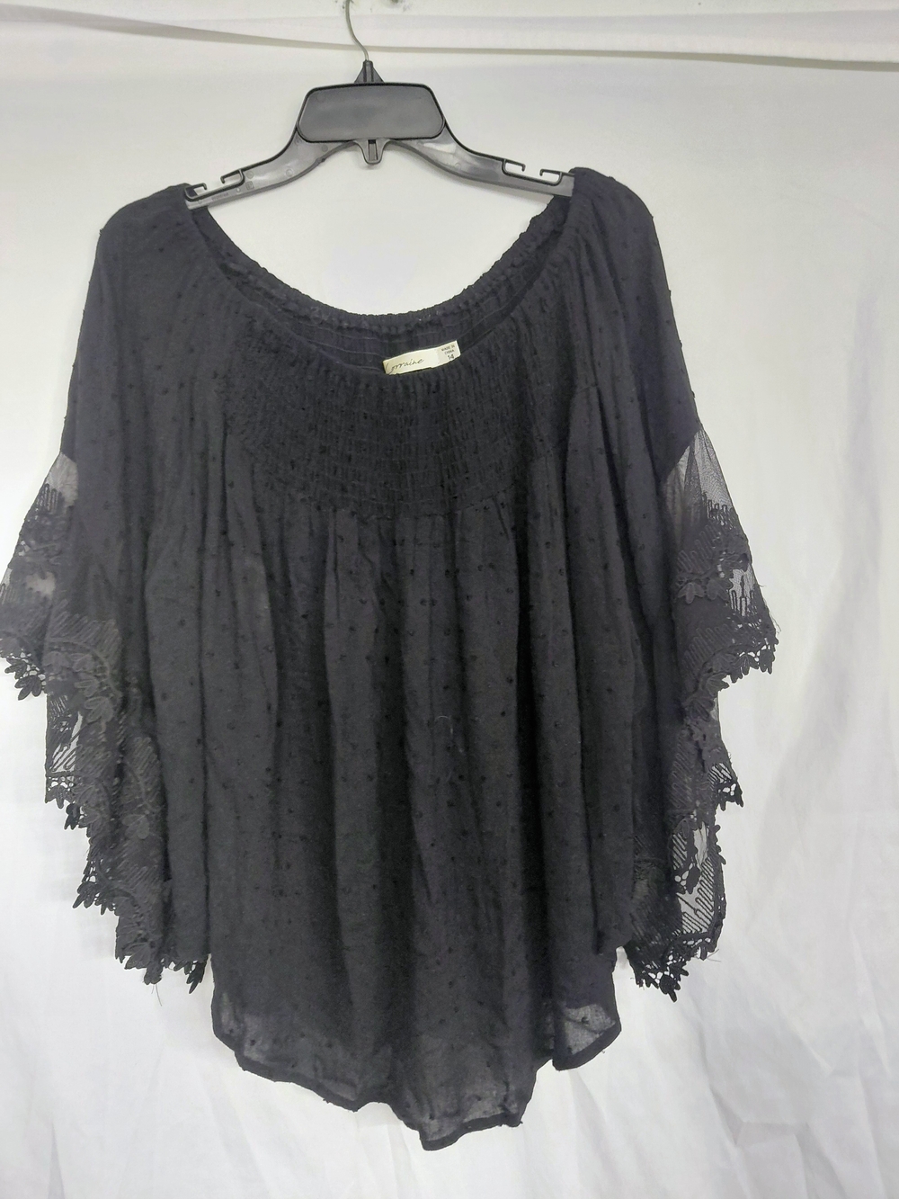 Black Lace-Trim Peasant Tunic Top